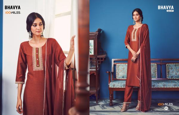 100 Miles Bhavya Cotton Exclusive Designer Kurti Pant With Dupatta Collection